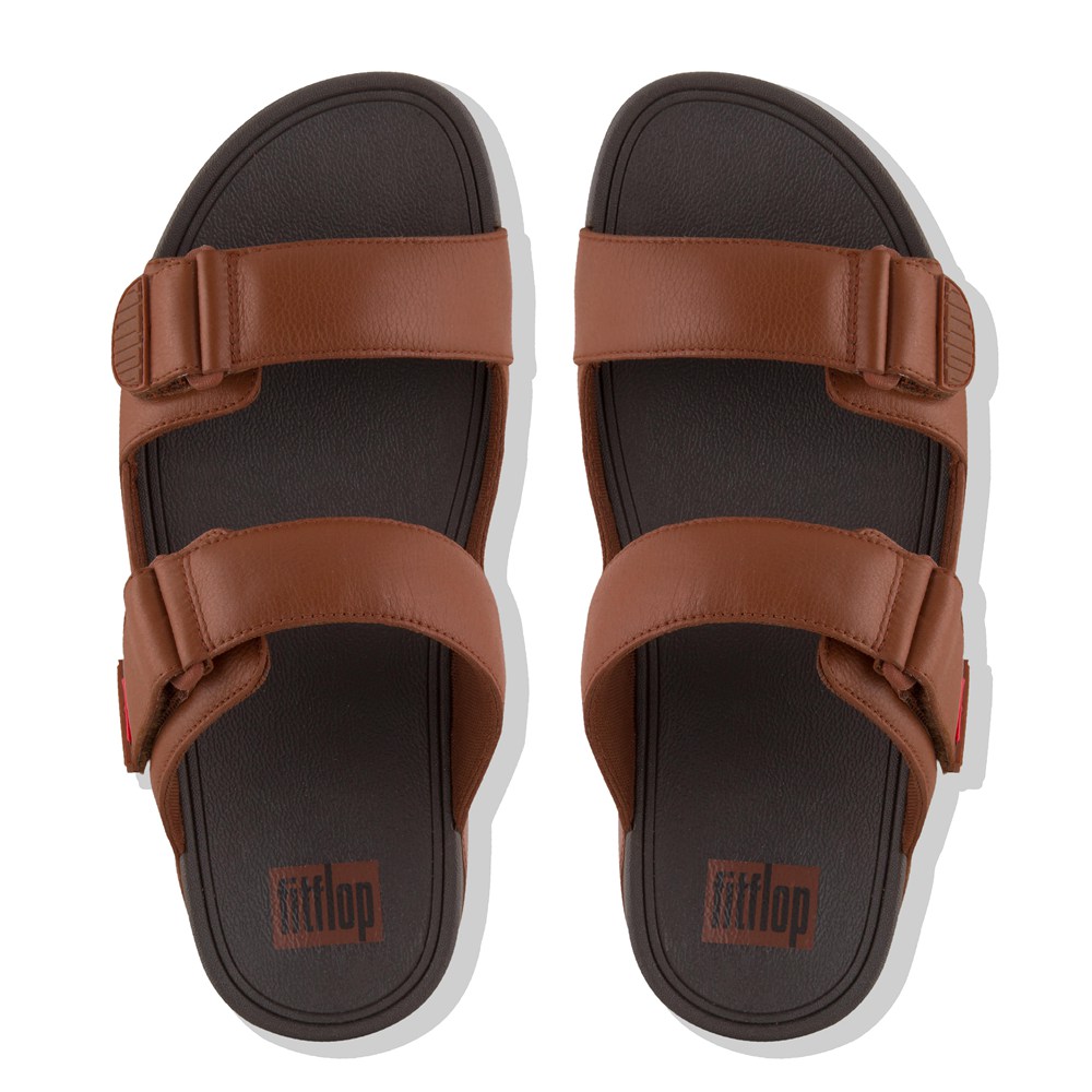 Fitflop Mens Slides Brown - Gogh Moc Adjustable Leather - 04RBMZNPV